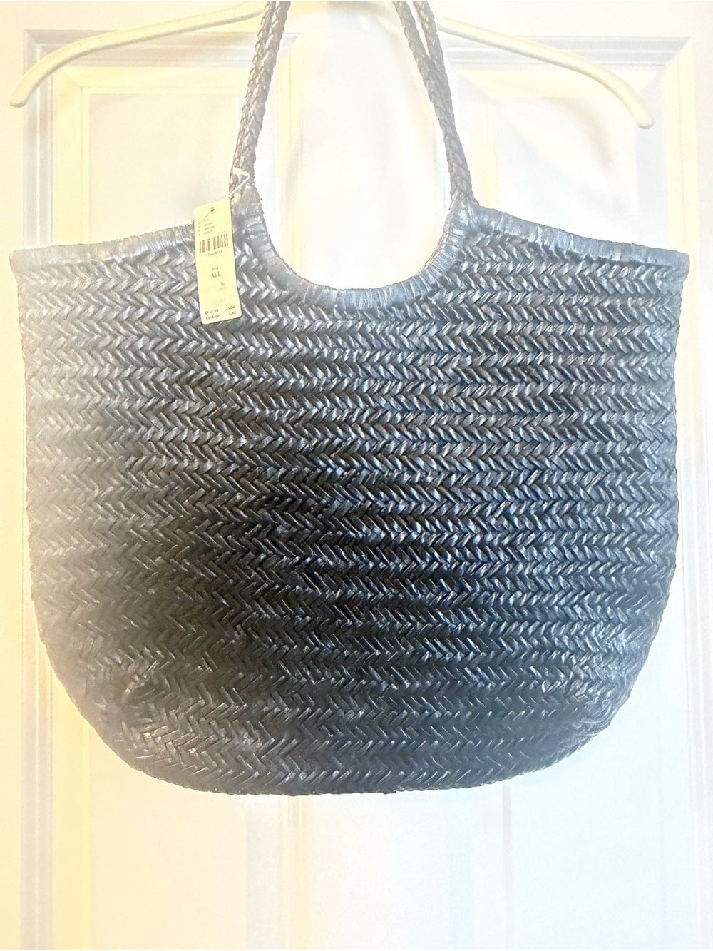 NWT- Anthropologie Black Woven Tote with Double Handles - Picture 5 of 6